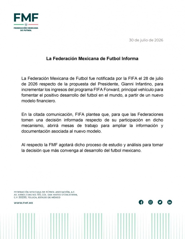 FIFA改革提案抵达墨西哥足协:财务新模式待研析 FIFA改革提案抵达墨西哥足协:财务新模式待研析