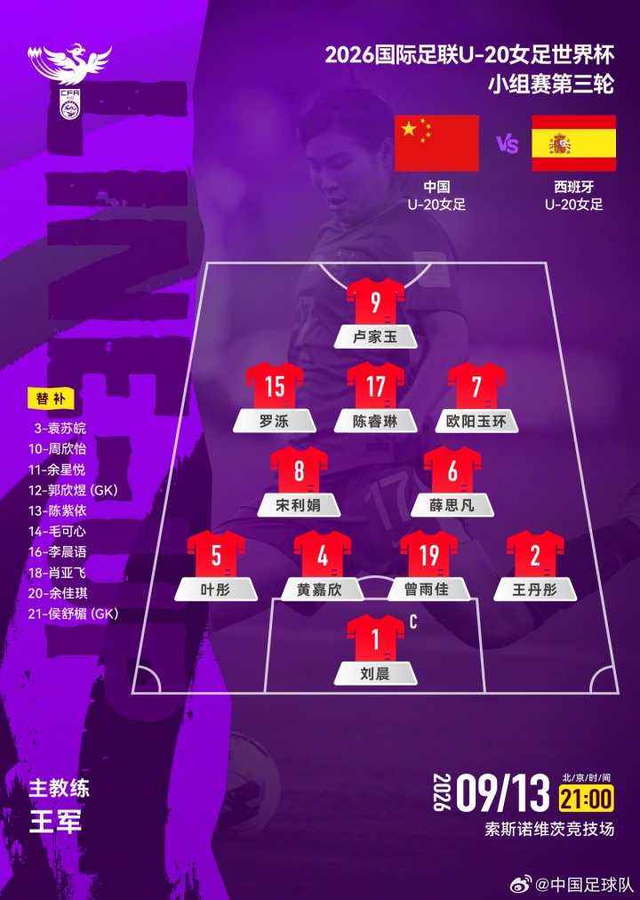 争头名!中国U20女足vs西班牙U20女足首发:欧阳玉环、卢家玉先发 争头名!中国U20女足vs西班牙U20女足首发:欧阳玉环、卢家玉先发
